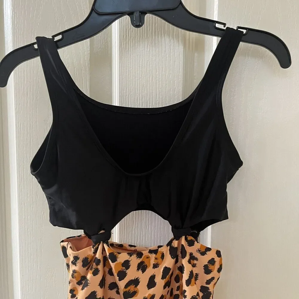 Art Class Black Leopard Print One Piece Swimsuit Girls Size Medium 7-8